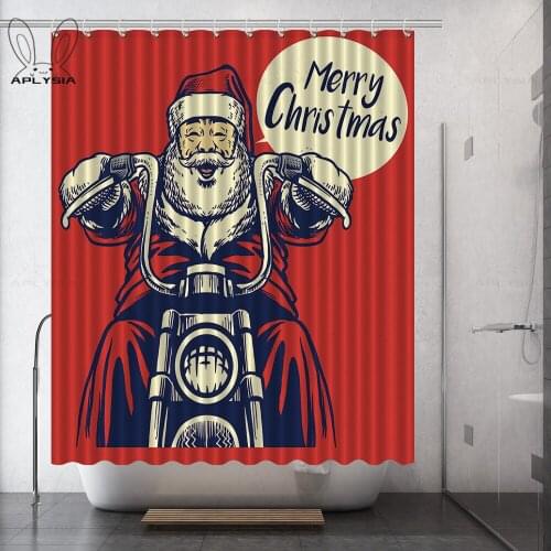 Santa Claus Cartoon Motorcycle christmas Tree Sled Reindeer Polyester Fabric Shower Curtain for Bathroom