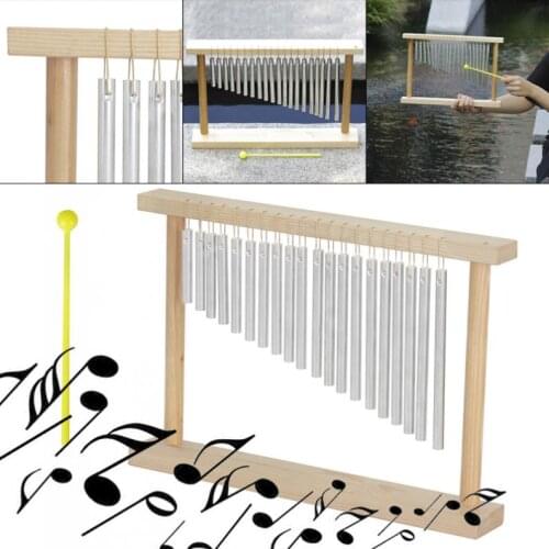 20 Tone Silver Wind Chimes Standing Wooden Frame Playing Wind Chime with Stick Instrument Decoration