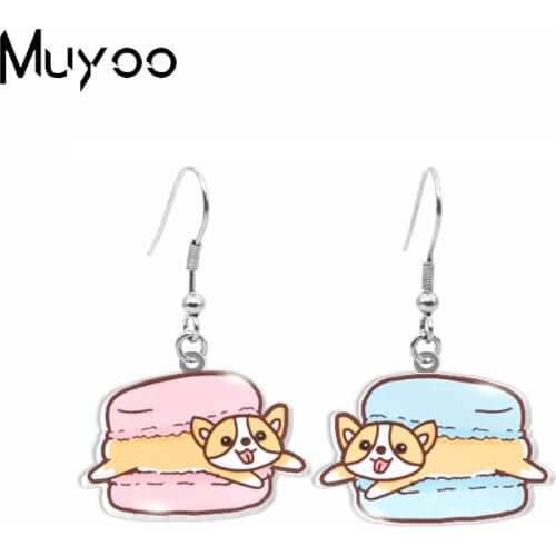 New Arrival Corgi Puppy Kawaii Pet Animal Hamburg Donuts Astronaut Cosplay Acrylic Epoxy Fish Hook Earrings Handmade Gifts