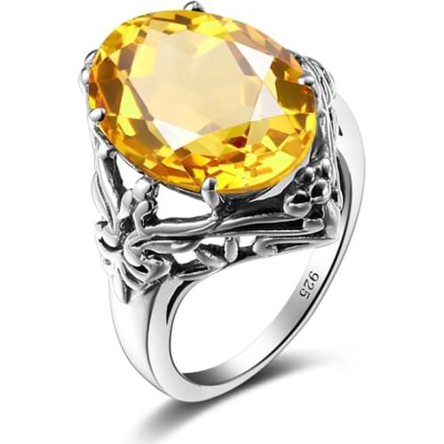 Szjinao Real 925 Sterling Womens Rings Unique Gothic Butterfly Ring Yellow Cristal Wedding Band Fashion Jewelry Halloween Gifts