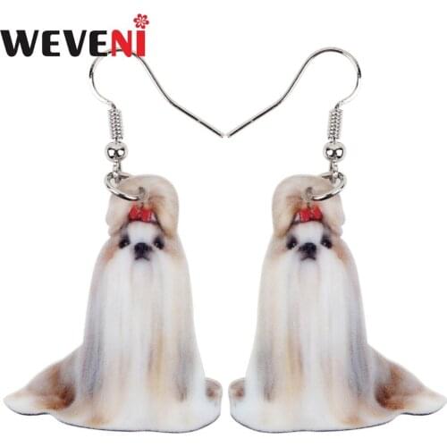 WEVENI Acrylic Dangle Cartoon Shih Tzu Dog Drop Earrings Big Long Fashion Jewelry For Girls Women Ladies 2018 News Animal Anime