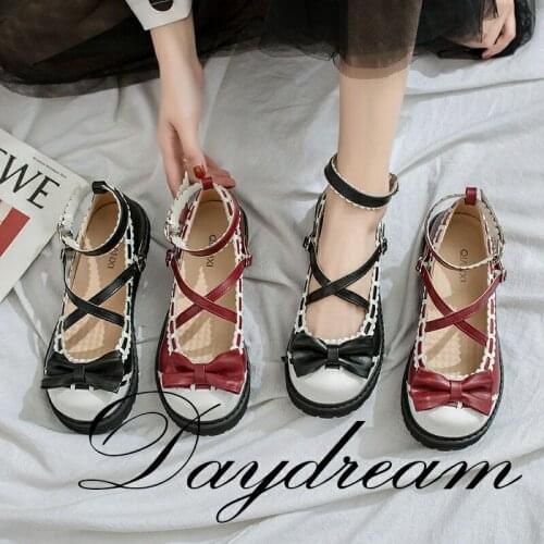 Japanese Style Lolita Shoes Girl Student Shoes Women PU Leather Lace Bowknot Shoes Low Heels Beautiful Shoes