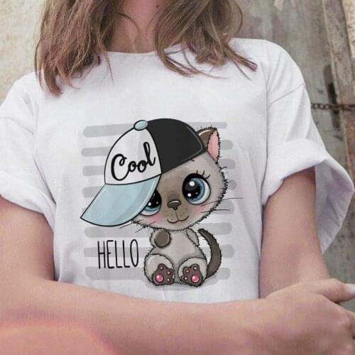 2021 Women T-shirt Fashion Cute Cartoon Cat Print Ladies Tee Tops Summer Harajuku Short sleeve Casual tshirt femme Funny tee top