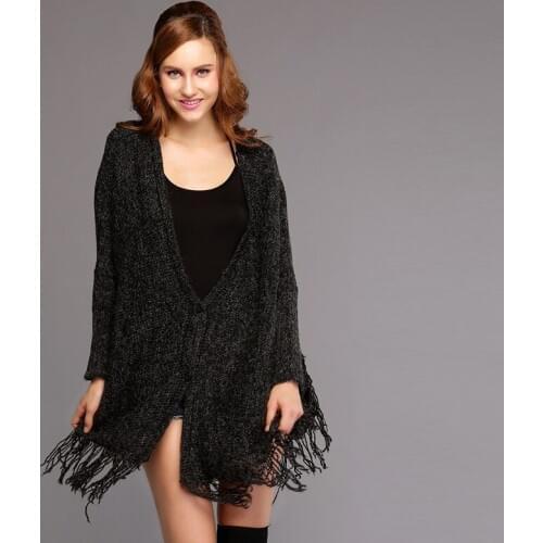 Women Tassel Batwing Cardigan Office Ladides Oversized Sweater Kniting Woolen Coat