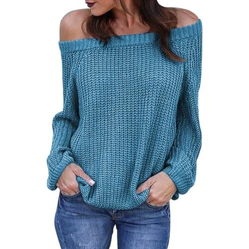 LOGAMI Off The Shoulder Sweaters For Women Lantern Sleeve Sexy Sweater And Pullover Fashion New Arrival