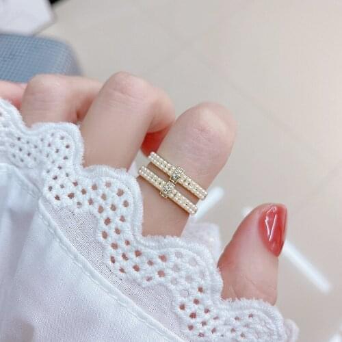 Version Of Super Beautiful Pearl Double Layer Micro Inlaid Zircon Open Ring For Womens Wedding Party Wear Accessories Jewelry