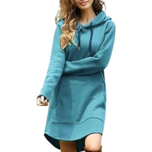 Loose Women Hoodie Dress Solid Color Drawstring Large Pocket Irregular Hem Autumn Winter Ladies Mini Dresses Outwear