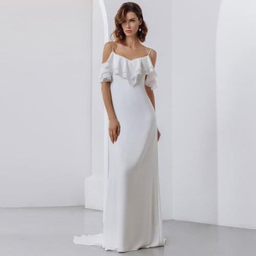 Elegant Floor Length Mermaid Wedding Dress 2021 Sexy Spaghetti Straps Off the Shoulder Ruffles Sweep Train Bridal Gowns