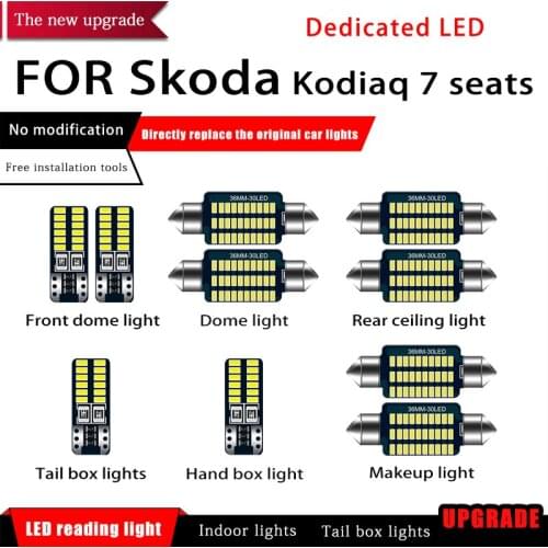10 Pcs Car White Interior LED Reading Light Bulbs Package 36mm 12V For Skoda Kodiaq 7 seats Map Dome License Lamp Light Styling
