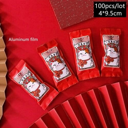 200pcs/lot Candy Sugar Packaging Bag Thicken Aluminum Goodie Bag Film Festive Atmosphere Chinese Element Cat Festival gift Wrap