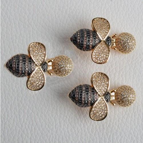 3PCS Cubic Zircon Micro pave bee fixed interlayer clasp clip double connector DIY Jewelry Findings