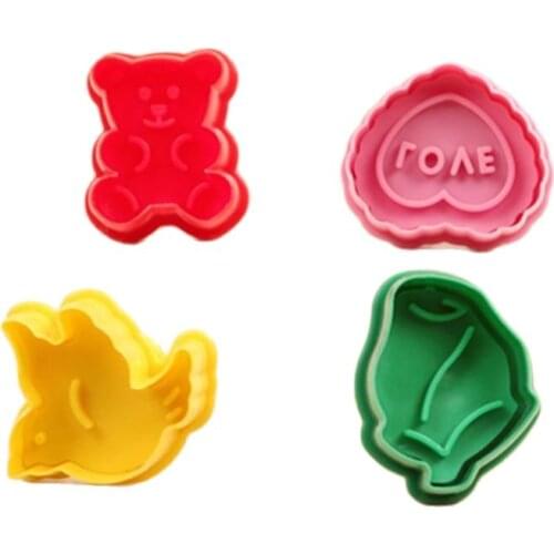 4PCS Pigeon Bear Love Rose Cookie Cutter Fondant Cake Molds Dessert Sandwich Biscuit Decoration Tools Mould D764