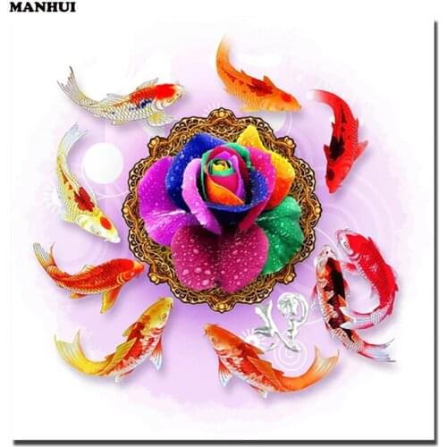 5d Diy Diamond Painting Full Square Rhinestone Cross Stitch Embroidery Kits Rose flower and fish Mosaic Needlework ABC394