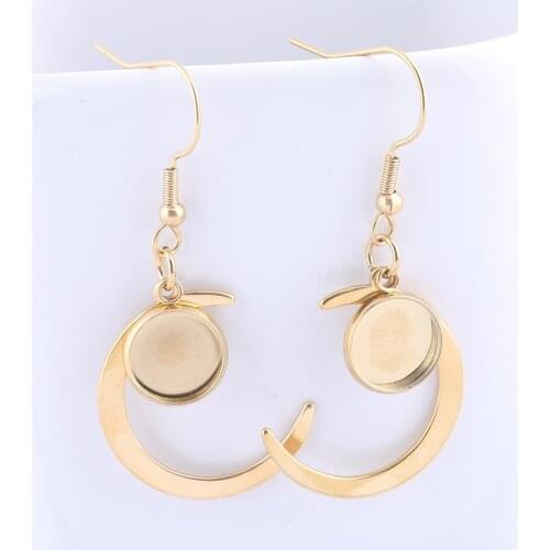 6pcs Dangle Moon Charm Earring Setting Blanks Stainless Steel Gold Plated Fit 10m Cabochon Base Trays Diy Earring Bezels