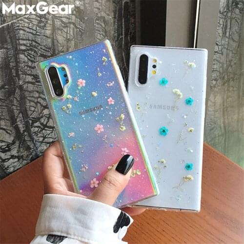 Real Dried Flowers Glitter Case For Samsung A01 A41 A50 A51 A70 A71 5G A91 S8 S9 S10 S20 Plus Lite Note 20 9 10 Pro Epoxy Cover