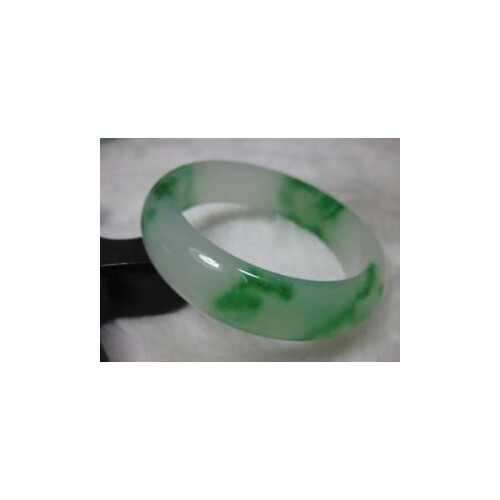 58-60MM VERY FINE RARE NATURAL GREEN WHITE JADEITE JADE BRACELET BANGLE AAA