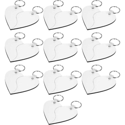 10 Sets Sublimation Heart Shaped Blanks MDF Board Thermal Transfer Keychains Keyrings Double-Side Printed Key Tags Split Rings