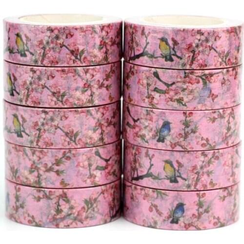 10pcs/lot Decorative Birds on Pink Flowers Washi Tapes Paper DIY Scrapbooking Sticker Japanese Masking tape Wholesale Stationery