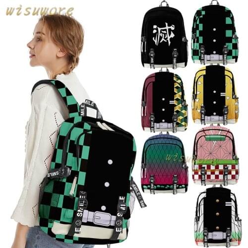 Demon Slayer: Kimetsu No Yaiba Backpack Canvas Bag Kamado Tanjirou School Bags Girl & Doy Mochila Fashion Feminina Notebook Bag