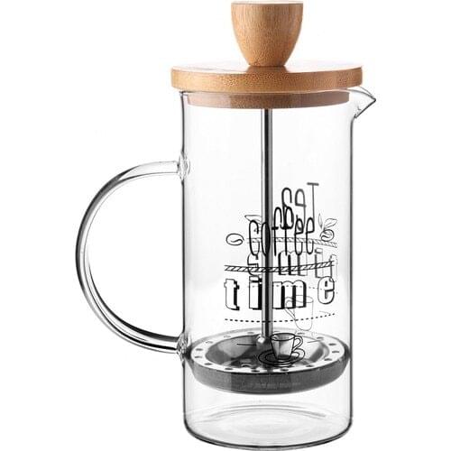 Queens Kitchen Borasilikat Glass Lux 350ml French Press With Bamboo Lid