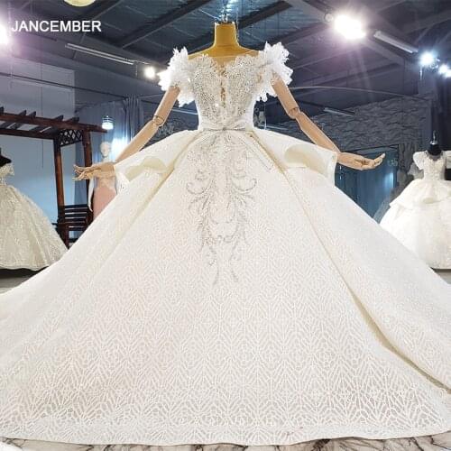 HTL2124 Short Sleeve Luxurious Sexy V-Neck Crystal Beading Sequined Wedding Dress 2021 For Woman Ball Gowns