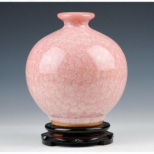 China Jingdezhen Porcelain Guan Kiln Ice Crackle Pink Glaze Pomegranate Vase