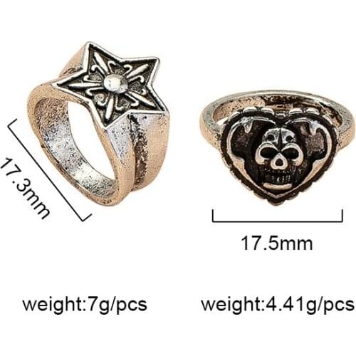 Ins Antique Skull Heart Star Geometric Irregular Knuckle Finger Piercing Rings Trendy Korean Fashion Women Party Jewelry