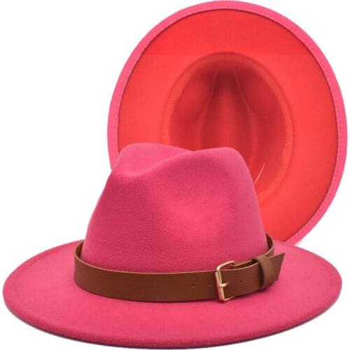 Red Yellow Patchwork Panama Fedorahat Cotton Polyester Two Tone Colour Jazz Fedora Hat For Women Men Party Show Music Festival