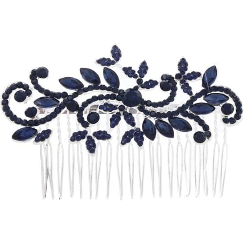 KMVEXO Blue Crystal Leaves Wedding Hair Comb Clip Rhinestone Headdress Headpieces For Bridesmaid Bride Party Jewelry 2019 New