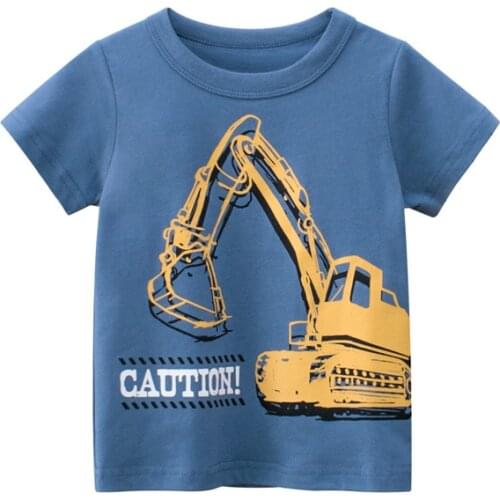 Summer Kids Boys Short Sleeve T-shirts Tops Clothes 2-9Y Baby Boy Excavator Print Tees Children Clothing Kid Cotton Outfit