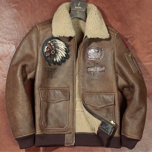 Fashion 100% sheepskin coat flying Wear Real shearling fur Jacket Handsome Male Clothing genuine shearling coat for men Outwear