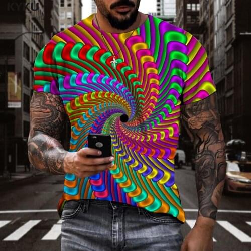 KYKU Dizziness T-shirt Men Colorful T-shirts 3d Gradient Tshirts Casual Rainbow Anime Clothes Mens Clothing Punk Rock Printed