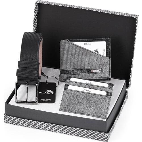 Male Gray Black Belt Wallet Card Wallet Kombin Set