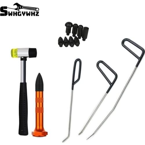 3pcs PDR Puller Rod Hooks Tool Set Push Rod with 8 pcs Tap Down Heads Dent Puller Kit for Repair Car Body Dent