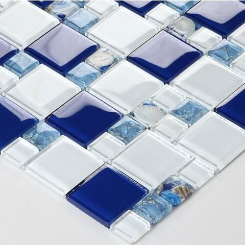 Naby Blue White Ice Crack Shell Crystal Glass Mosaic wall tile Kitchen Backsplash Bathroom Living room Cabinet decor