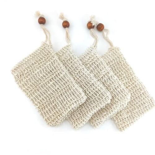 5Pc Natural Exfoliating Eco-firendly Soap Bag Organic Sisal Hemp Bag Soap Bags With Rope For Bathroom