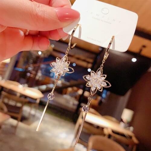 2021 new trend flower earrings long fringed glass flowers Women jewelry exquisite earrings for women Fashion Stud Earrings