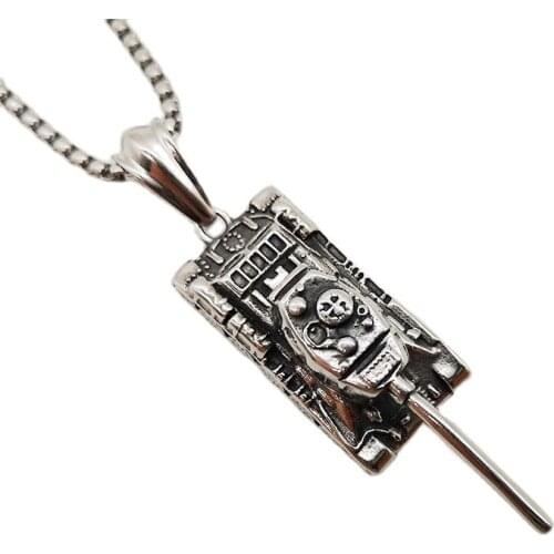 New arrival antique silver color tank pendant necklace men stylish stainless steel indiviual tank necklace fashion CARA0568
