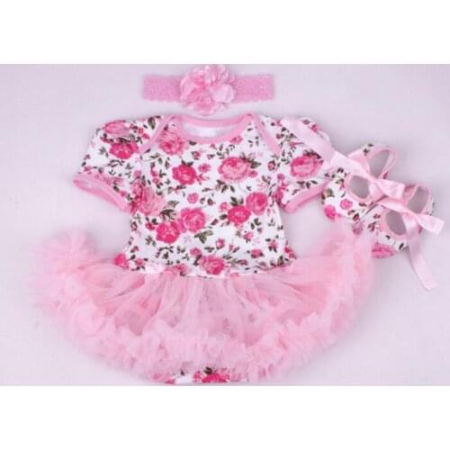 Reborn Doll Clothes Rose Flowers Dress Suit with flowers headband Fit For 22 Inch Or 55 cm Babies Doll Kids Birthday Gift