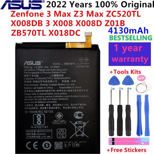 ASUS Original Battery For ASUS Zenfone 3 Max Z3 Max ZC520TL X008DB 3 X008 X008D Z01B High Capacity C11P1611 4130mAh+Free Tools