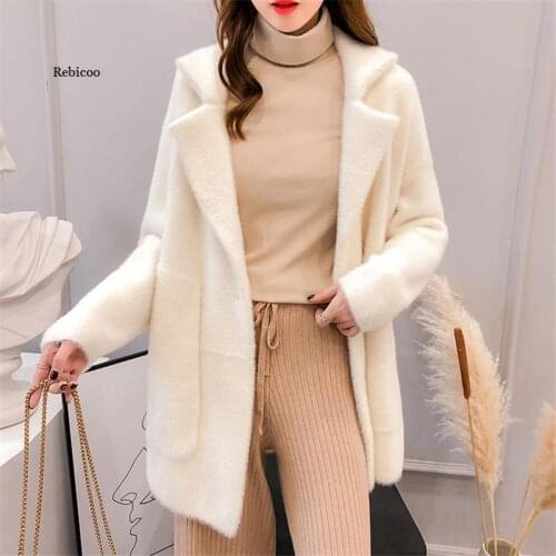 Autumn and Winter New Womens Long-Sleeved Mink Fur Coat Loose Easy Matching Thick Cardigan Fashion Solid Color Coat