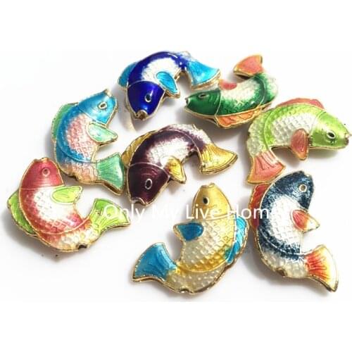 2pcs Cloisonne Enamel Cute Koi Fish Loose Beaded DIY Jewelry Making Necklace Earrings Bracelets Jewellery Copper Accessories