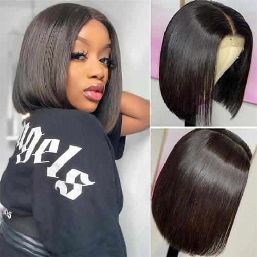 Malaysian Straight Bob Wig Lace Human Hair Wigs Straight 4*4 Short Bob Wig Pre-Plucked Hairline for Black Women perruque cheveux