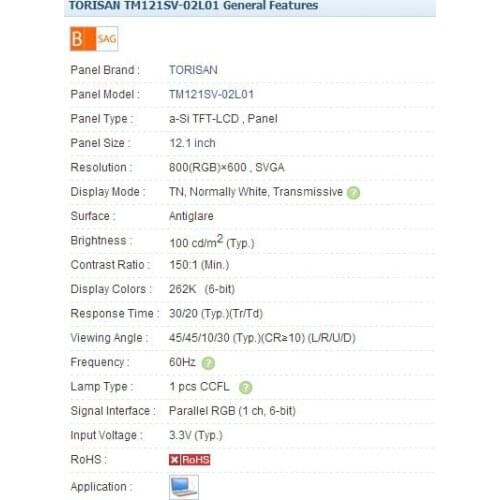 TM121SV-02L01B 800*60 12.1 INCH Industrial LCD,A+ Grade in stock, tested before shipment