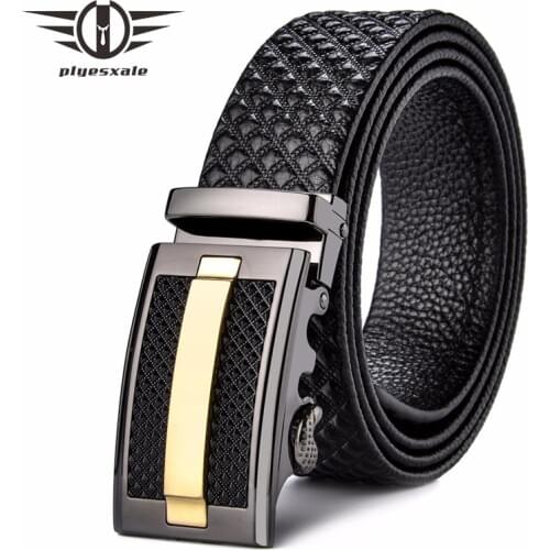 Plyesxale 2018 Genuine Leather Belt Men Automatic Buckle Mens Belts Luxury Brand Designe 100% Cowhide Black Cinto Masculino B58