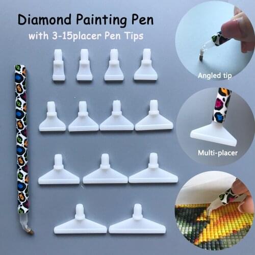 Diamond Painting Drill Pen Angled Tip with 13pcs 3-15 placer Replacement Pen Tips DIY Painting with Diamond Painting Accessories