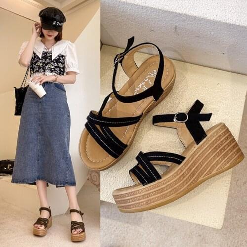 Fashion Summer Women Sandals Wedges Peep Toe Shoes High Heels Height Increasing Elastic band Beach Ladies Pumps Casual Platform