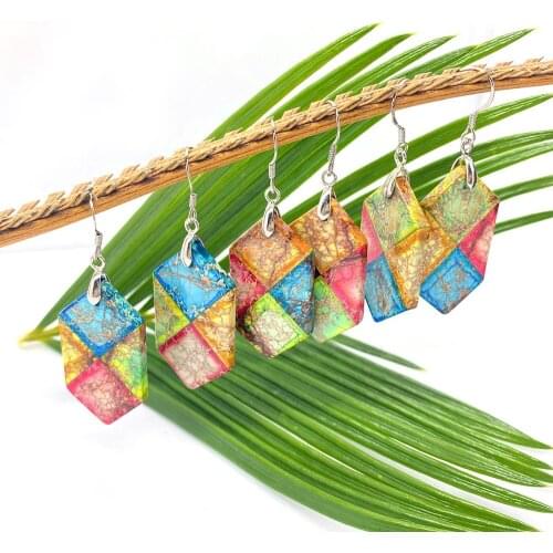 Natural Stone Earrings for Women Turquoise Color Stitching Hexagon Drop Earrings Long DIY Jewelry Making Exquisite Gift 19x35mm