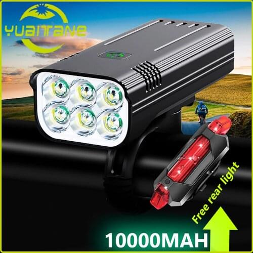 30000LM Super Bright Bike Light Front USB Rechargeable LED Bicycle Light 10000mAh 6LED Waterproof Bike Flashlight as power bank