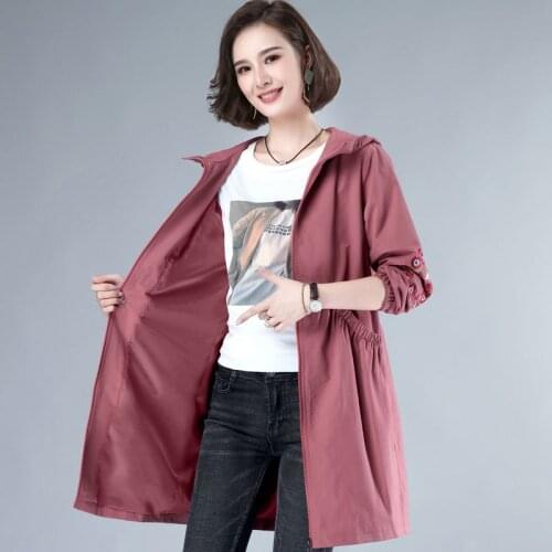 New Spring Autumn Trench Coat Women Loose embroidered Hooded Windbreaker Female Outerwear Lady Overcoat Top plus Size 5XL R933